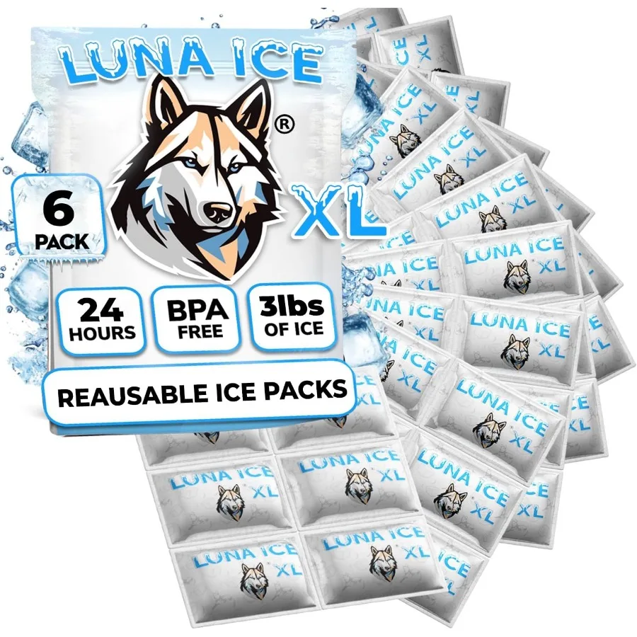 

Dry Ice Packs for Shipping XL - Long lasting ice packs - 24+ Hour Freeze Power - BPA Free - 6 Pack Bulk 3 lb Hielo Seco - Reusa