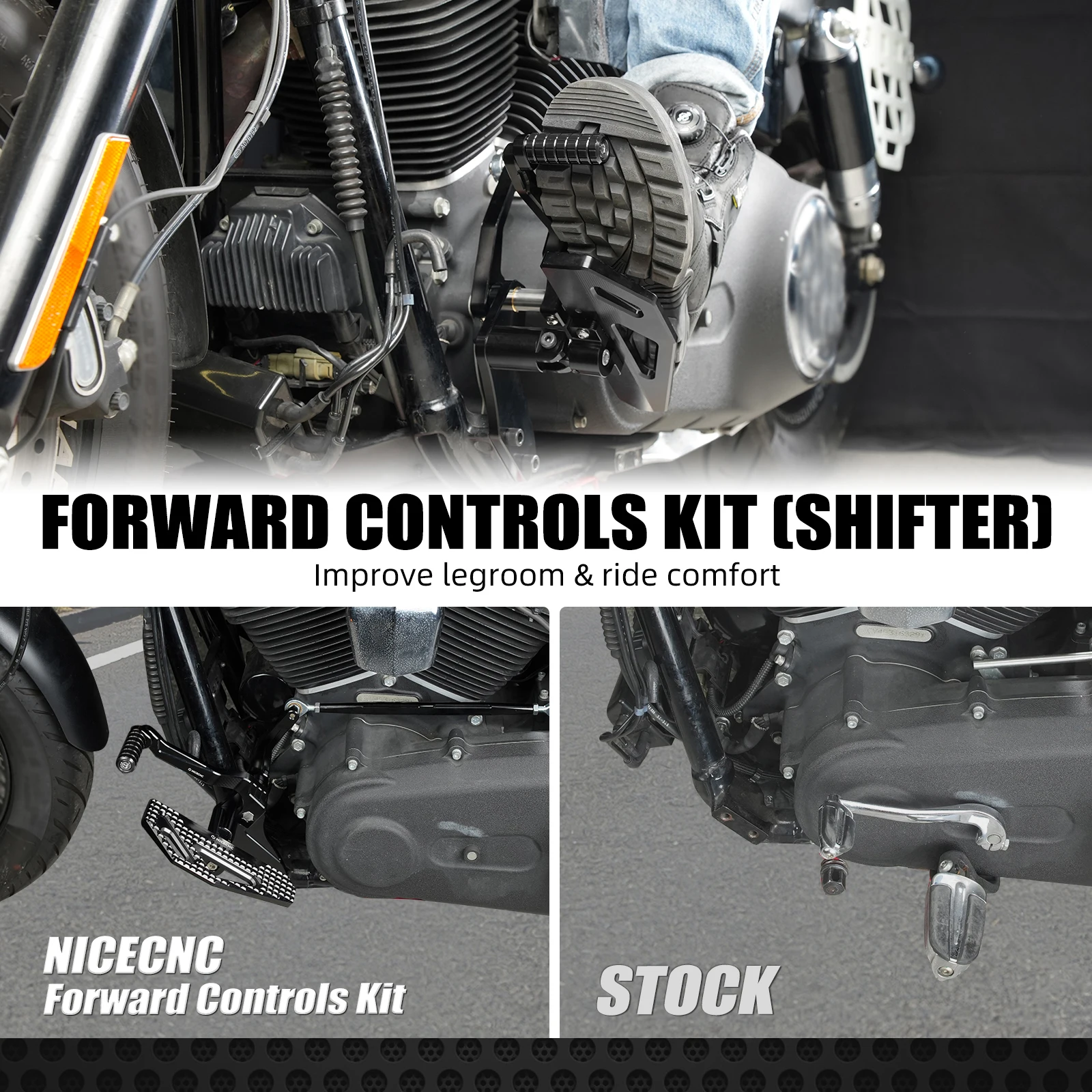 Motorcycle Complete Forward Controls Kit FootPegs Shift Lever Pedal For Harley Dyna Fat Bob Street Bob Low Rider FXDL Wide Glide