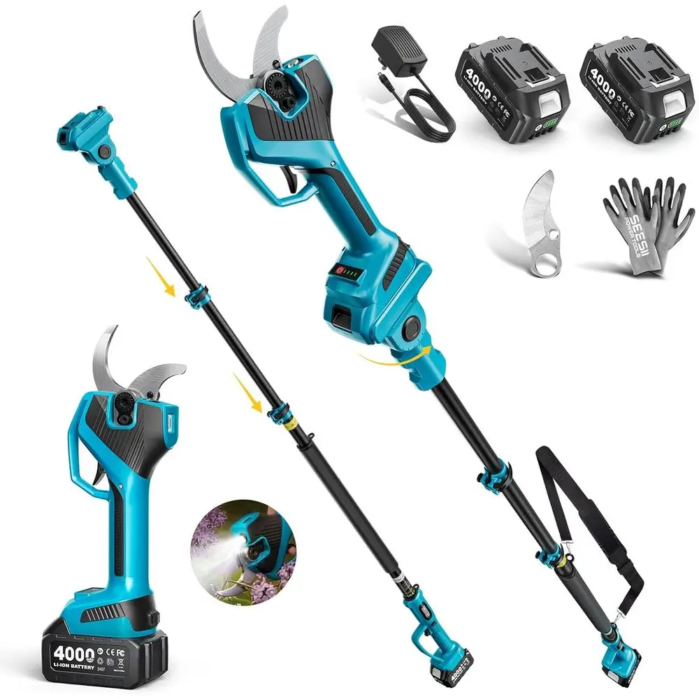 

2-in-1 Pole Pruning Shears: 2.2" Cutting Diameter CordlElectric Pole Pruners, 2*4000mAh Batteries, BrushlMotor, Extra SK5 Blade,