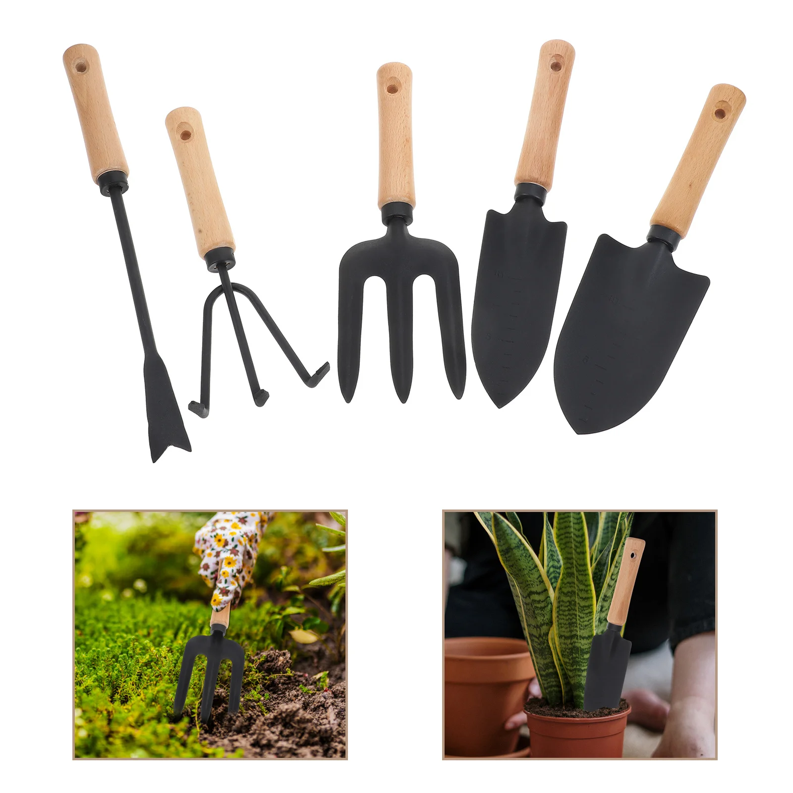 5Pcs Gardening Rakes Efficient Garden Hand Tools Kit Long Lasting Texture No Rust Easy Carry Store Gardening Tool Kit