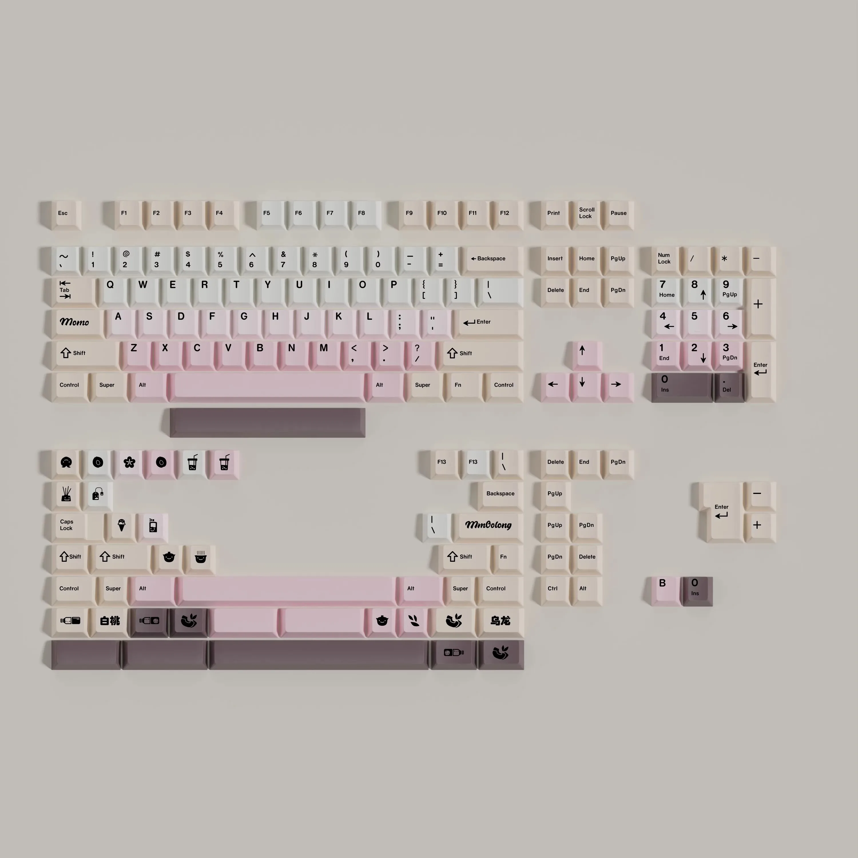 

PBT Cherry Profile Momo Oolong Keycaps Dye Sublimation White Peach Oolong Keycap For MX Switch Keyboard Split Spacebar