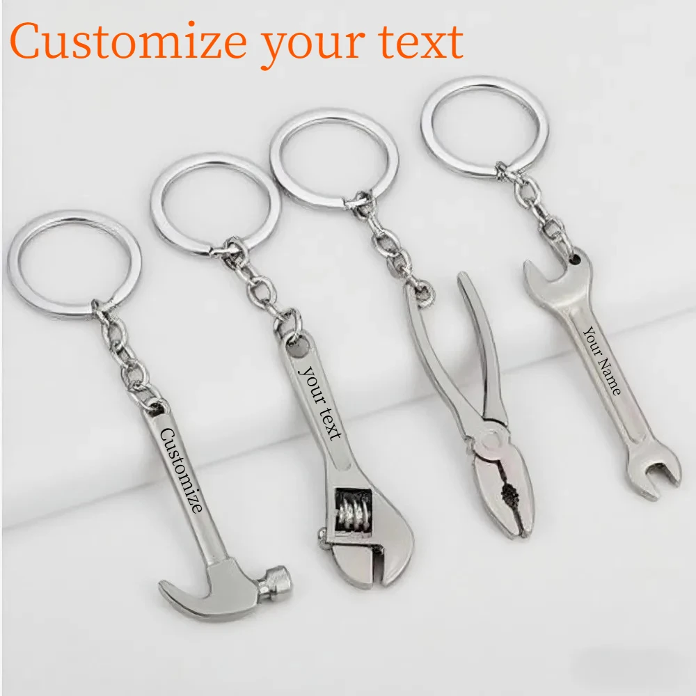 Mini DIY Tools Keychain Metal Hammer Spanner Pliers Axe Wrench Scissors Caliper Shovel Keyring Stainless Steel Father's Day Gift