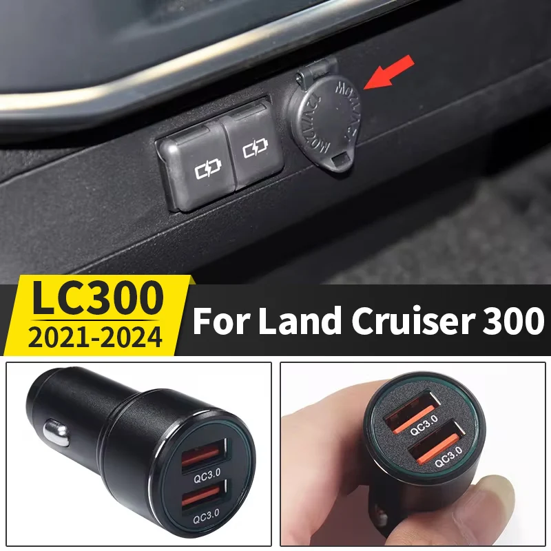 

QC3.0 USB Car Charger 2 Ports For Toyota Land Cruiser 300 LC300 FJ300 2021 2025 Interior Cigarette Lighter Accessories Tuning