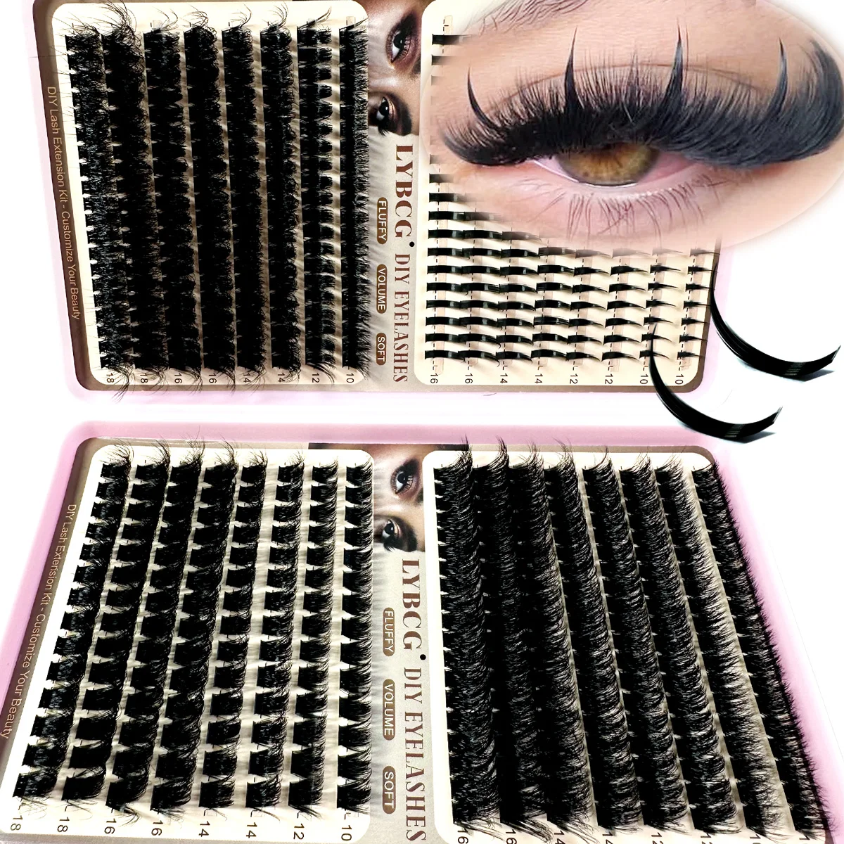 10-18mm Super Fluffy Lash Clusters Spikes Lash Individuals Eyelash Clusters D-Curly Lash Clusters Kit 4 Styles Lash Clusters