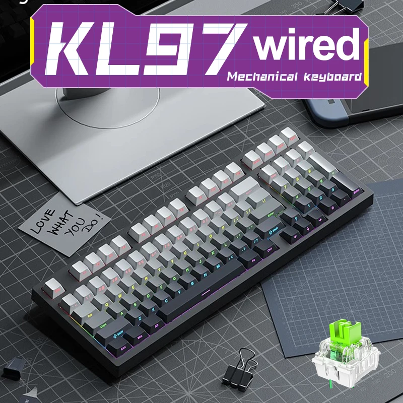 APAYADO KL97 Mechanical Gaming Keyboard Wired,97 keys Hot-Swap PBT Side Engraved Gaming Keyboard, RGB Dazzling Colors for Gamer