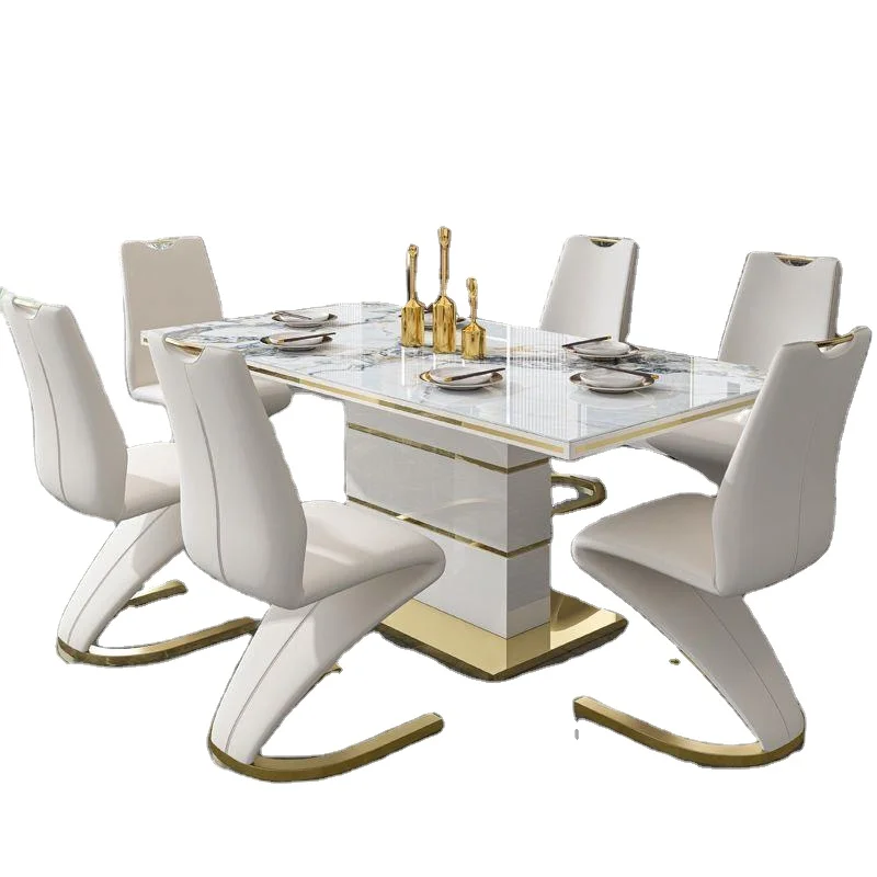 Luxury Gold Stainless Steel Hotel Chair Household Furniture Dining Room Leather Dining Chair