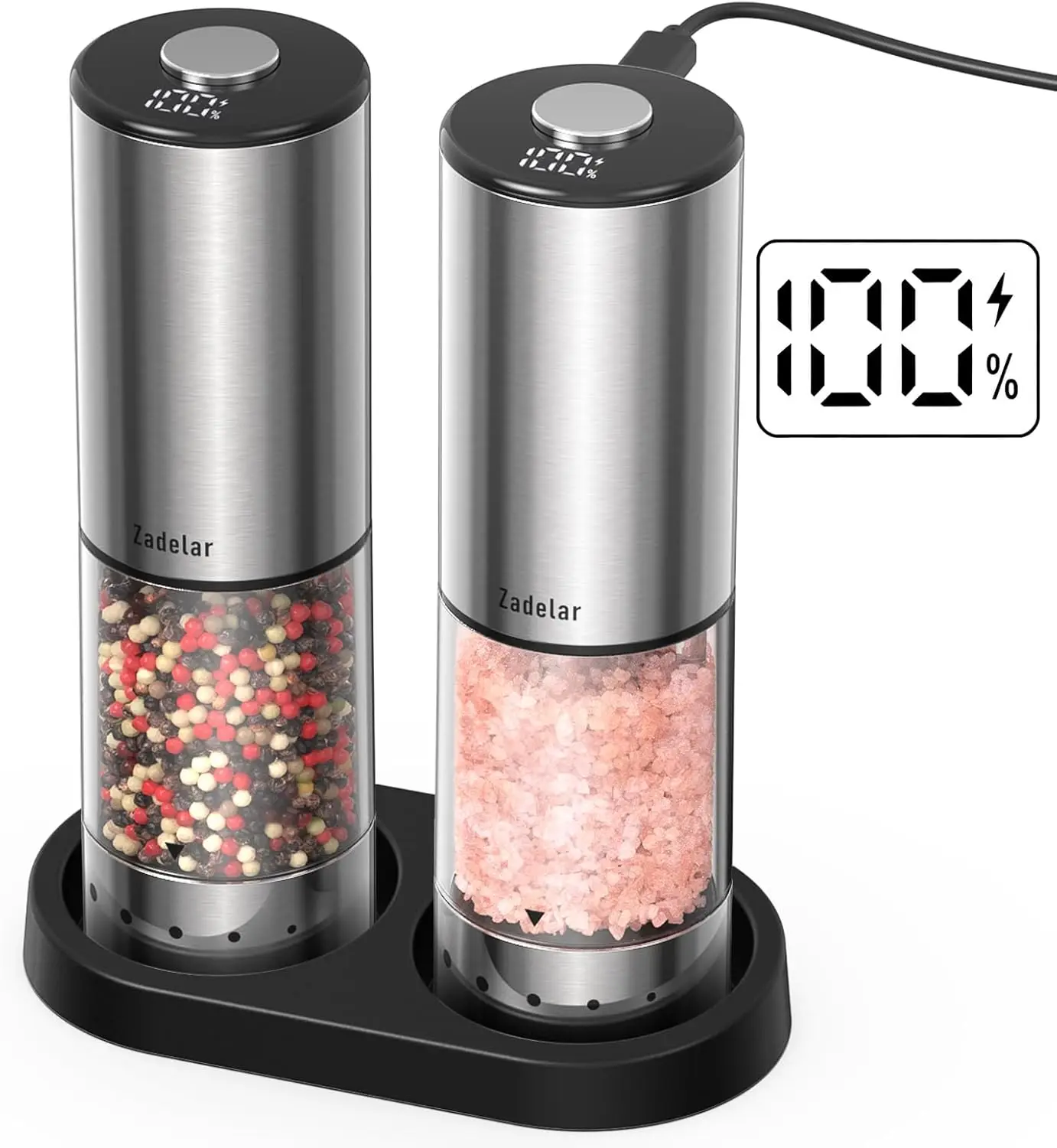 

Набор электрических перезаряжаемых мельниц для соли и перца с подставкой для хранения, автоматическая подача соли и перца.