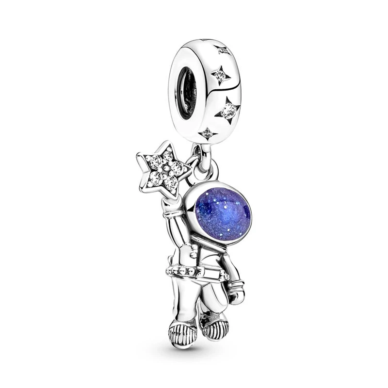 Blue Astronaut Galaxy Star&Moon Charm Beads Pendant Fit Original Bracelet Necklace Beads For Diy Jewelry Women Gift