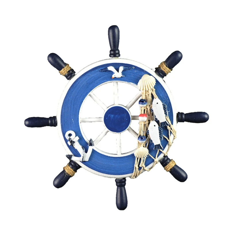 Marine Style Wood Ship Wheel Boat Steering Rudder Mediterranean Ornament Nautical Theme Birthday Party Kids Home Decorations