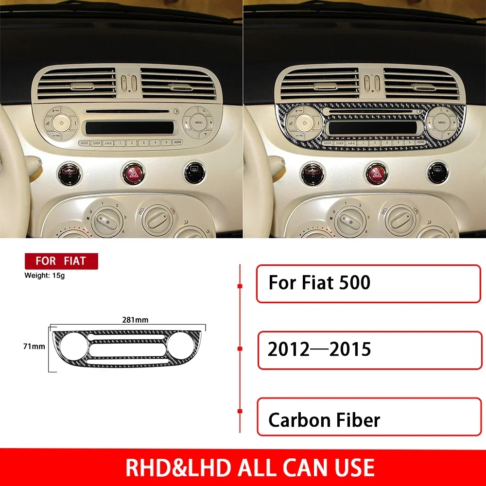 For Fiat 500 2012—2015 Carbon Fiber Car Accessories Auto Central Console Radio CD Panel Cover Trim Sticker Modification