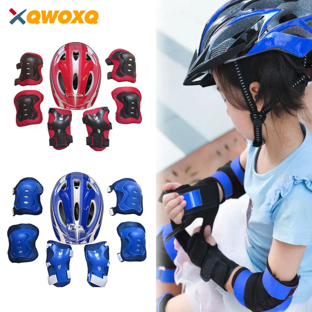 7Pcs/Set Kids Children Roller Skates Bike Safety Helmet Knee Elbow Wrist Guard Pad Set Outdoor Bicycle Skateboard Riding Set New