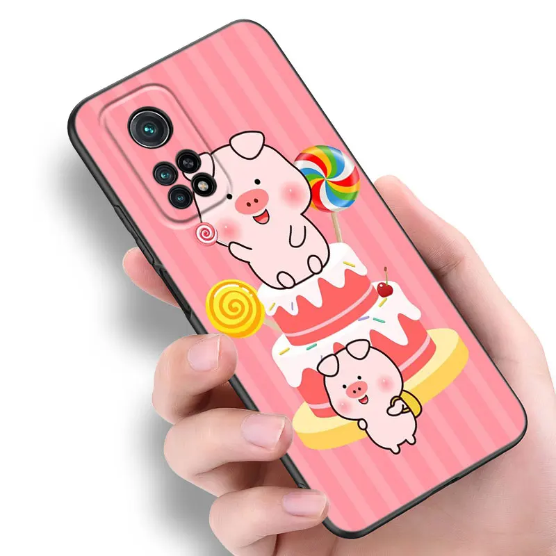 Cute Mini Pet Pig Black Silicone Phone Case For Xiaomi Mi 9 SE 8 10 10T 11 12 13 Lite 9T 11T 12S 12T 13T 14 Pro 5G NE 11i 12X