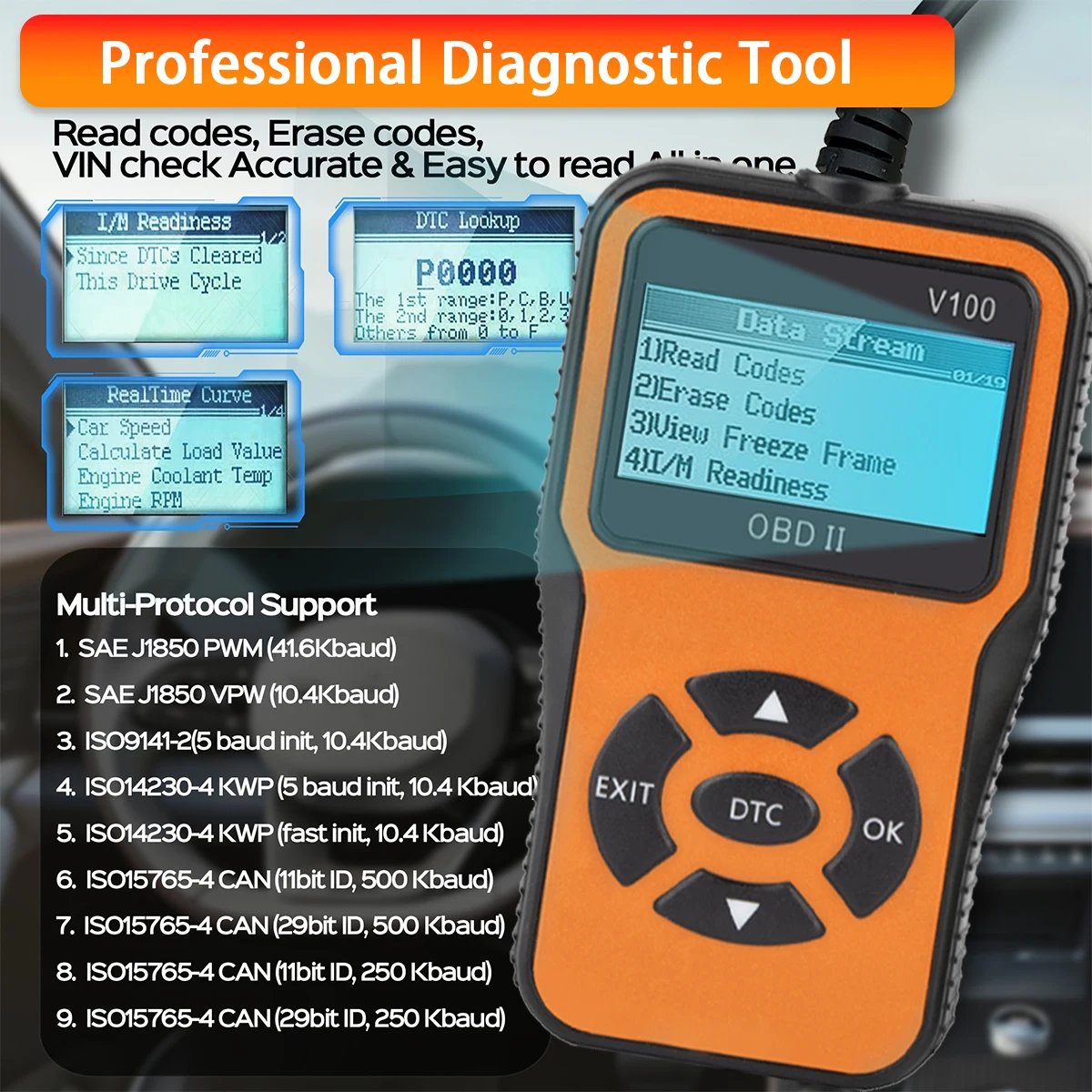 Pemindai OBD2, pembaca kode mobil, alat diagnostik otomatis untuk memeriksa lampu mesin, pemindai mobil untuk semua kendaraan sejak 1996