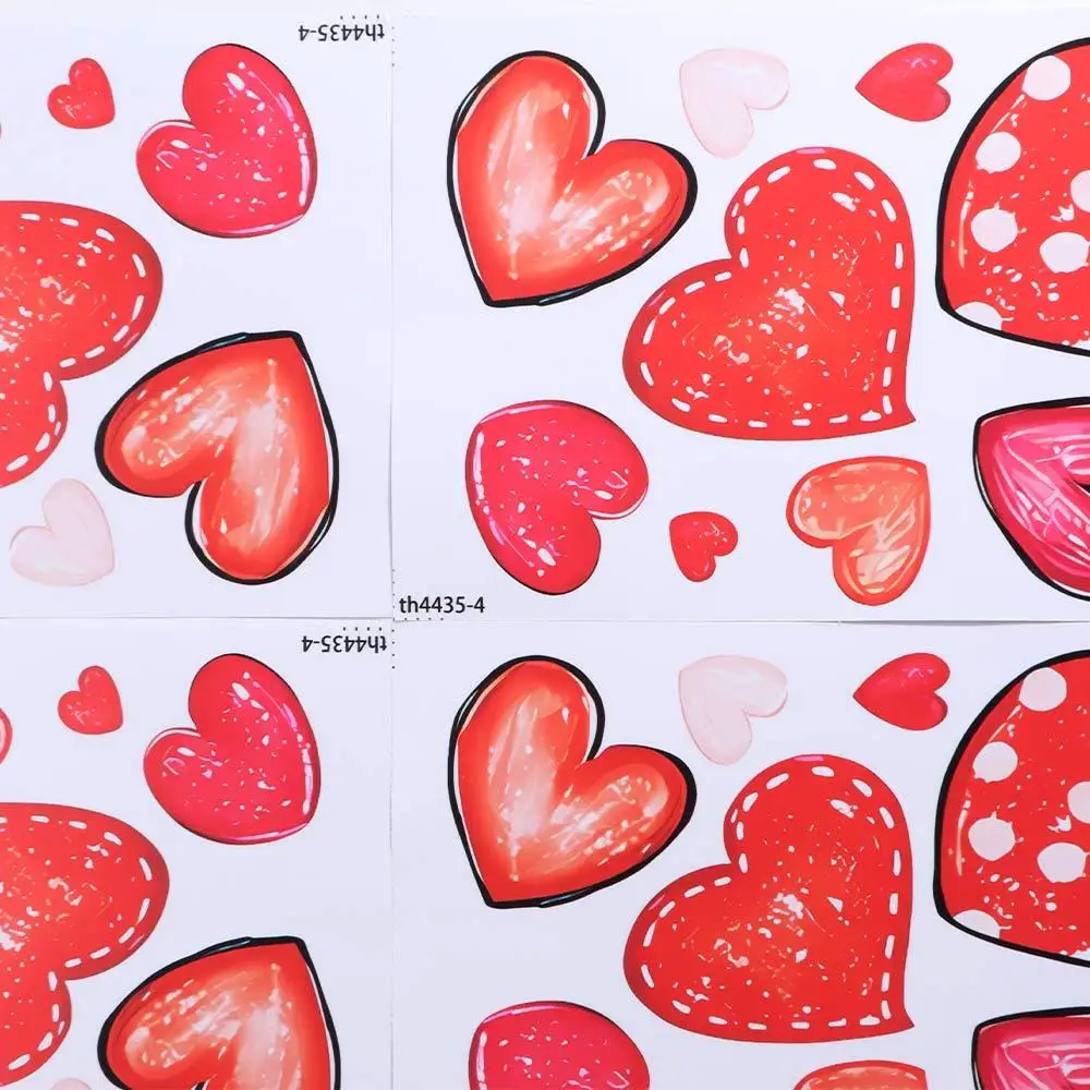 49PCS/6Sheets Heart Shaped Valentine’s Day Love Stickers Romantic Red Window Stickers PVC Wall Stickers Home Decorations