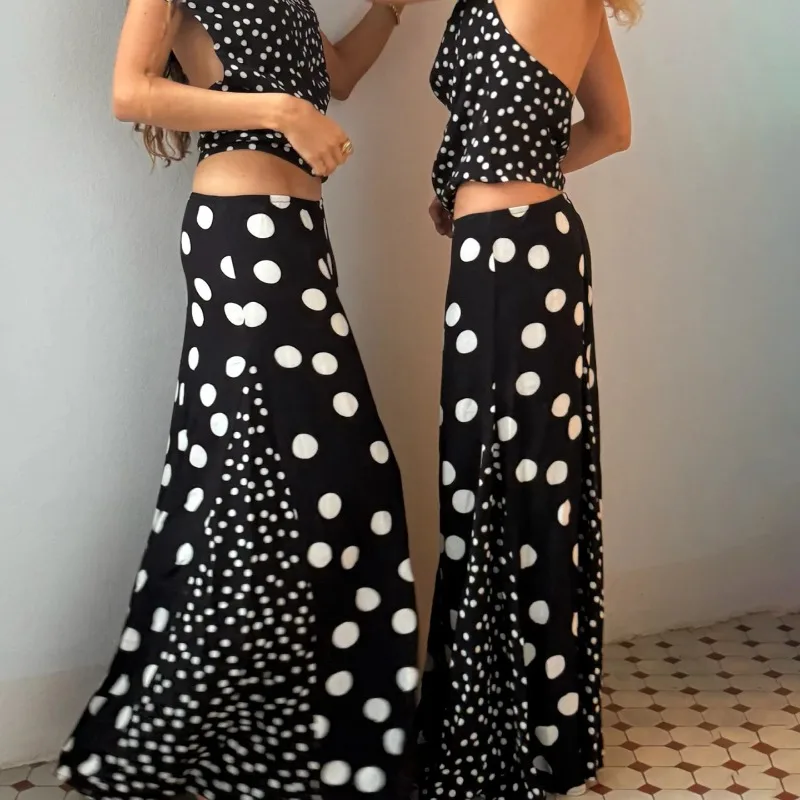 กระโปรงลายจุดวินเทจ Talenza แฟชั่นผู้หญิง ลายพิมพ์ตัดต่อแบบใหม่ กระโปรงเซ็กซี่ สไตล์ไฮสตรีท สำหรับงานปาร์ตี้ กระโปรงยาวสไตล์ Y2k