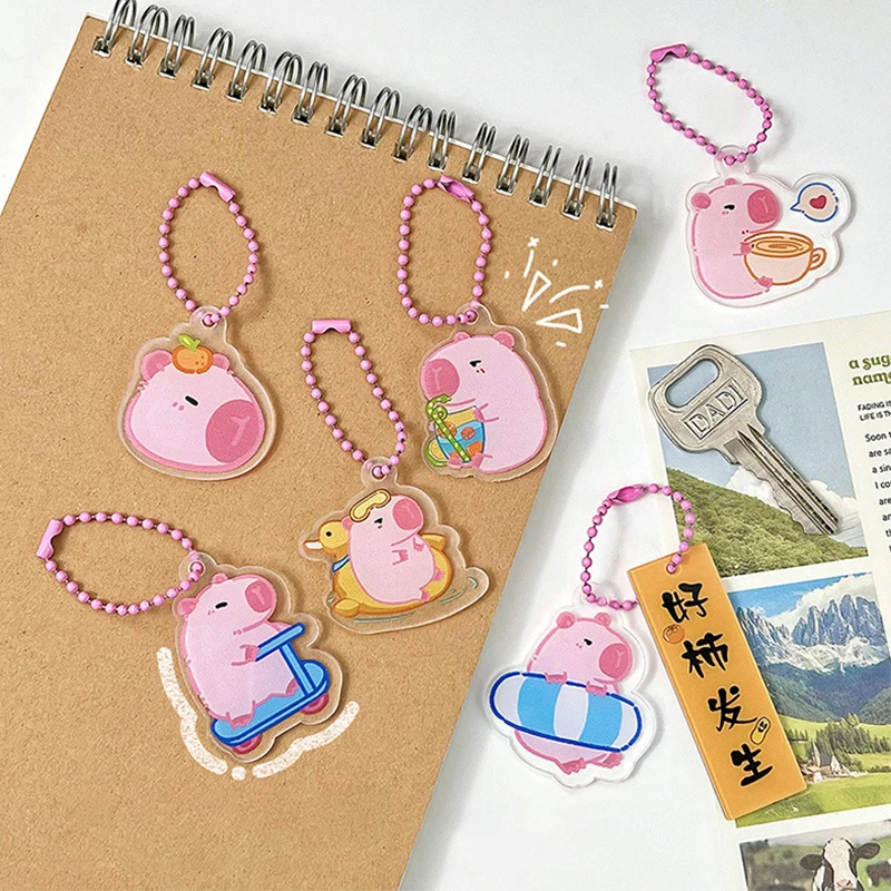 Pink Capibara Keychain Pendant Keychain Cartoon Bag Decoration Small Accessories