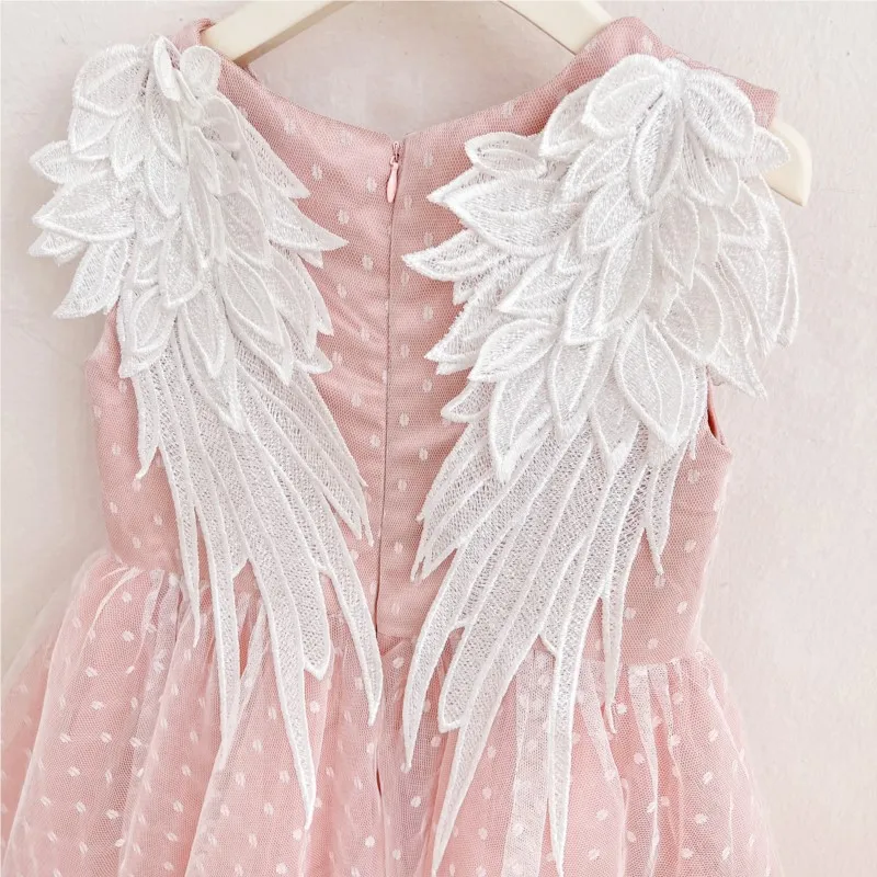 Baby Girl Princess Angel Wing Dress Infant Toddler Child senza maniche Pearl Vestido Party Pageant Birthday Baby Clothes 1-12Y