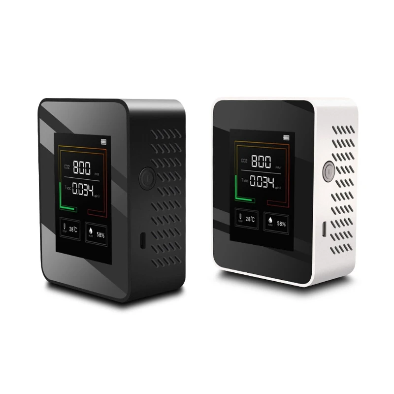 كاشف ثاني أكسيد الكربون CO2 جهاز اختبار كاشف ثاني أكسيد الكربون لـ TVOC HCHO AQI شحن سريع