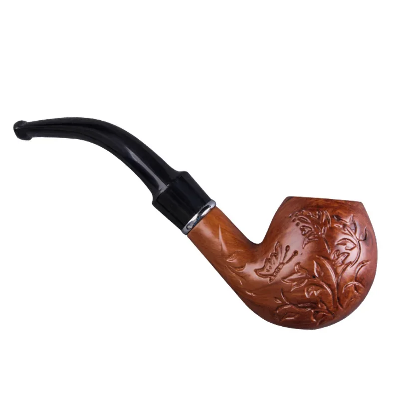 Engraved Flower Resin Wood Smoking Pipe Handmade Portable Tobacco Pipe Classic Bent Pipes Cigar Tube As Best Gift In Stock