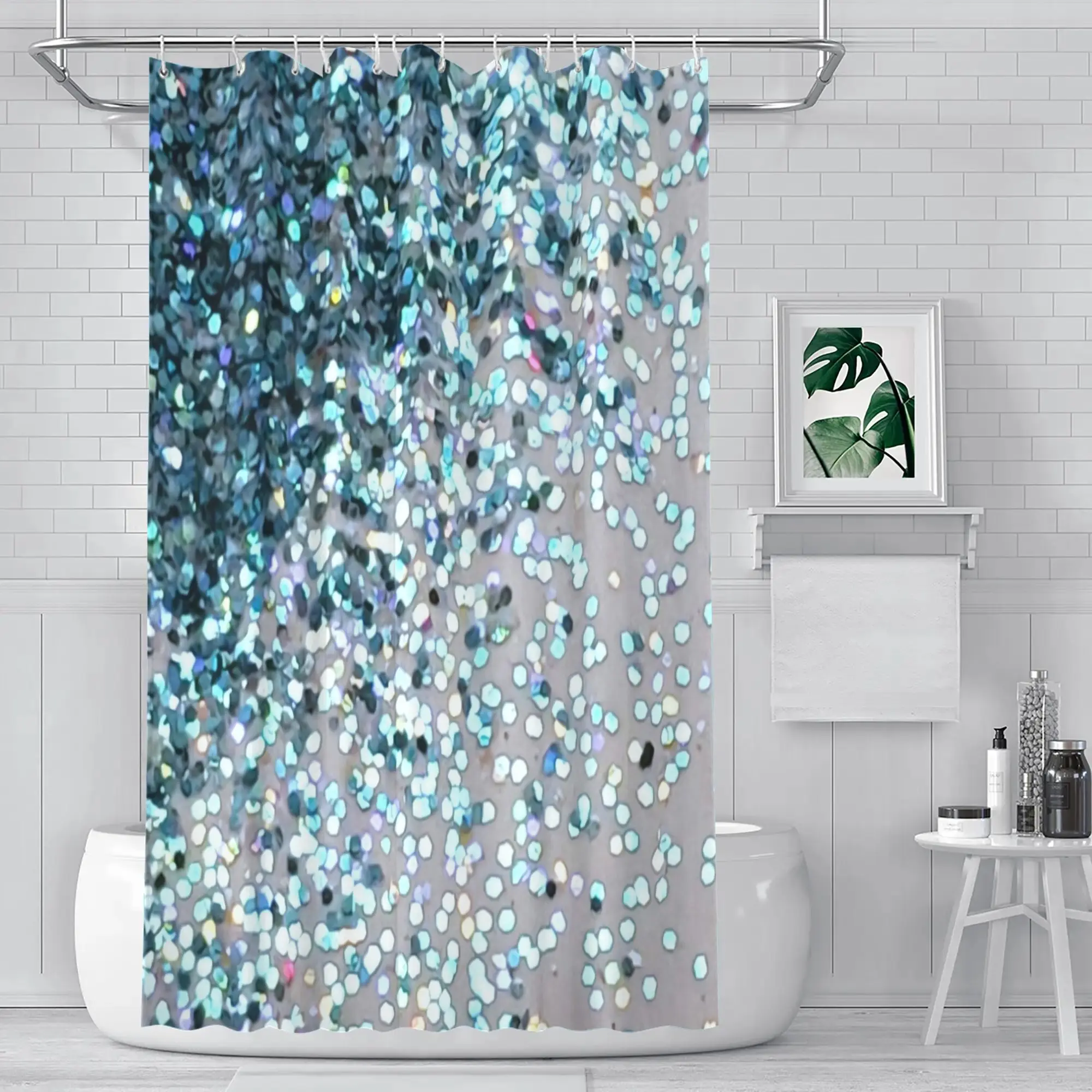 Abstract Blue Bokeh Glitter Watercolor Splash Shower Curtain Waterproof Liner 90x180cm Bathroom Decoration Modern Home Decor Gif
