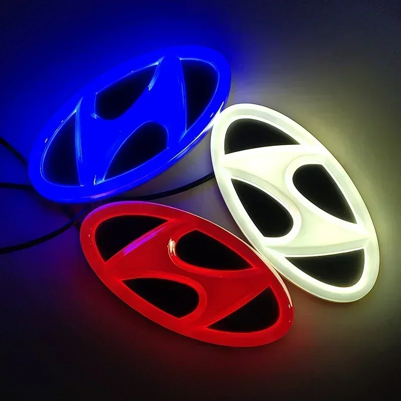 Emblema LED 4D para Coche, Luz de Insignia Delantera y Trasera para Hyundai TUCSON, SANTAFE, IX35, I30, SONATA, GENESIS, COUPE, VERNA, Elantra, ACCENT