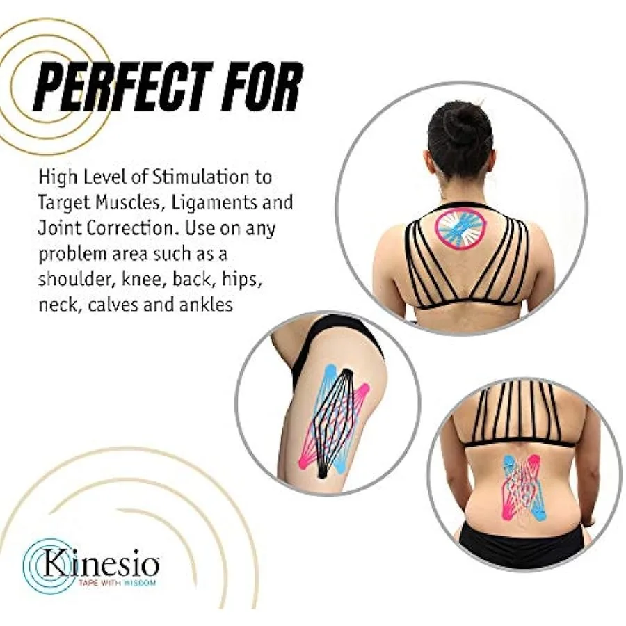 Kinesio Taping - Pacote de fita atlética terapêutica elástica Tex Gold FP - Azul Vermelho e Bege Um rolo de 2 pol. x 16,4 pés - 3 rolos