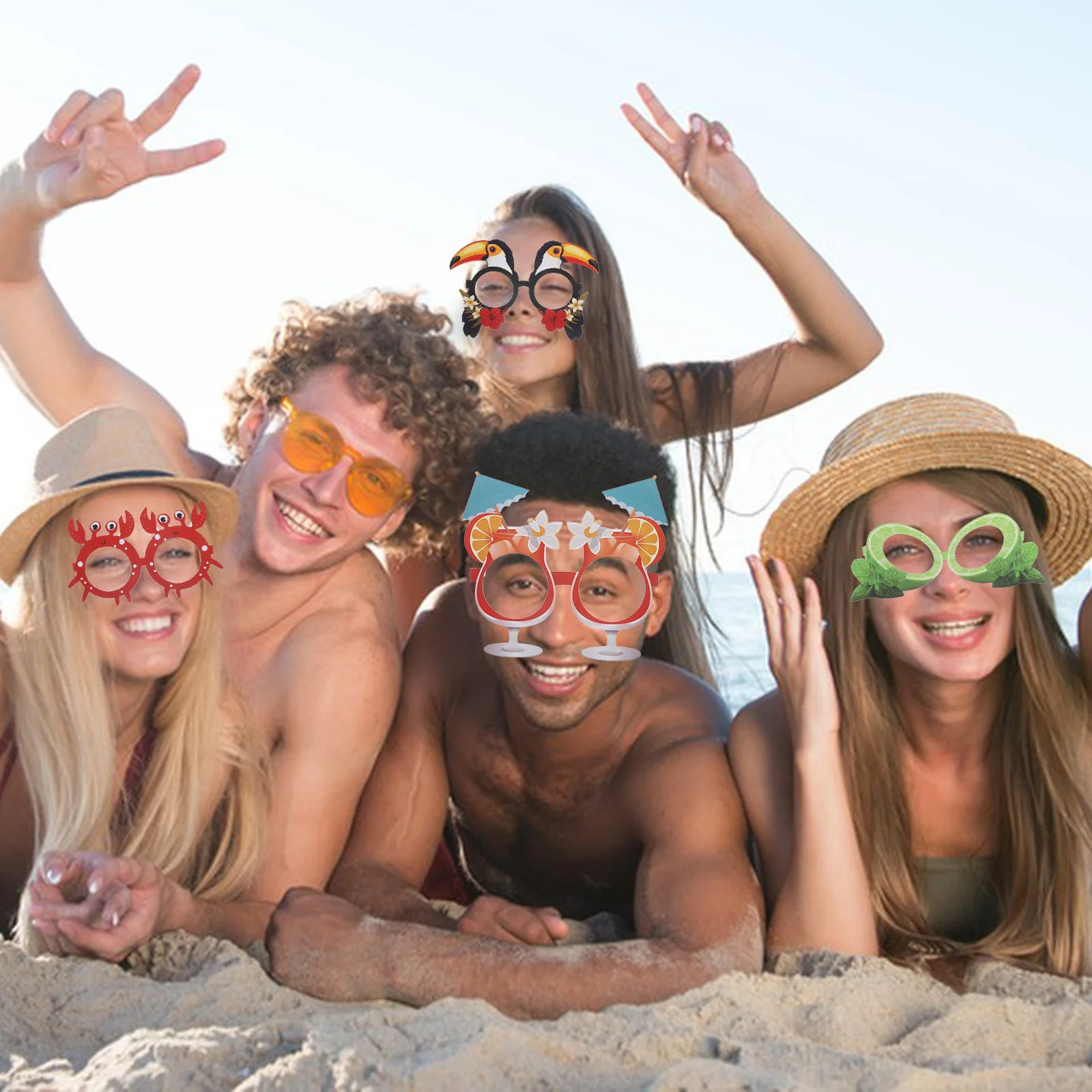 

12Pcs Paper Party Glasses Frames Hawaii Tropical Luau Photo Booth Prop Funny Costume Accessories Summer Festival Supplies