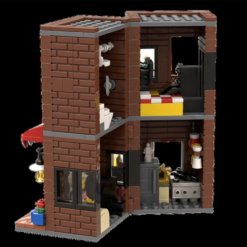 

365PCS MOC Street View Reddish Brown Brick House Model Custom Brickss Architecture DIY Assembly Display Home Decor Gift Building