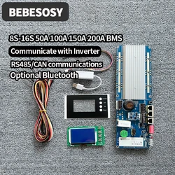 Inverter Smart BMS 24V 48V 8S 13S 14S 15S 16S 50A 100A 150A 200A CAN RS485 comunicare Inverter BT LCD li-ion LiFePo4 batteria