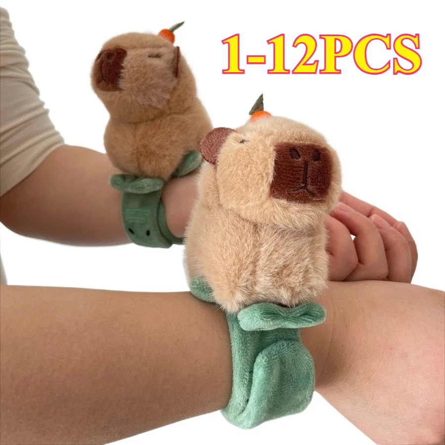1-12PCS Capybara Clap Circle Kid Toys Kawaii Capibara Stuffed Plushie Snap Wristband Bracelet Capybara Hand Ring Fun Pop Circles