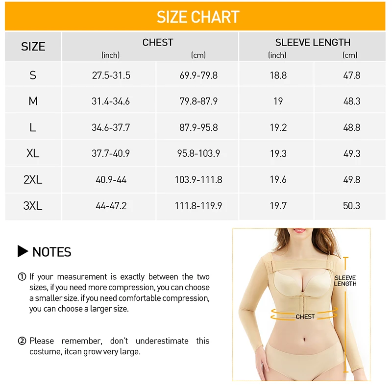 Compression Post Surgery Garment Shaper Tops Long Sleeves Upper Arm Slimming Shapewear Fajas With Removeable Chest Strap