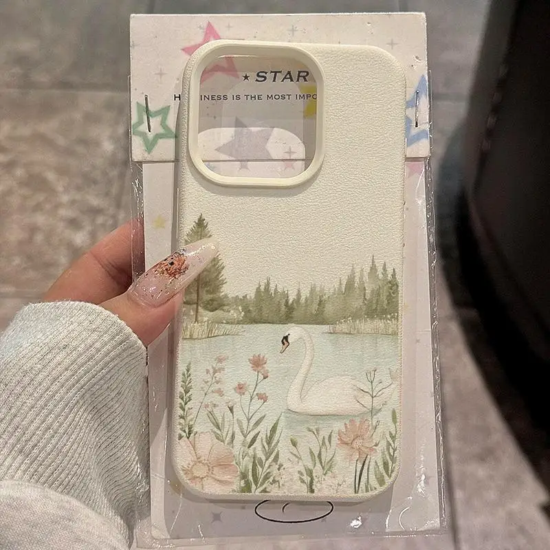 2D Lake Swan Pattern Phone Case for Samsung Galaxy S26 S25 S24 S23 S22 S21 S20 Plus Ultra A73 A52 A32 A25 A15 Cover