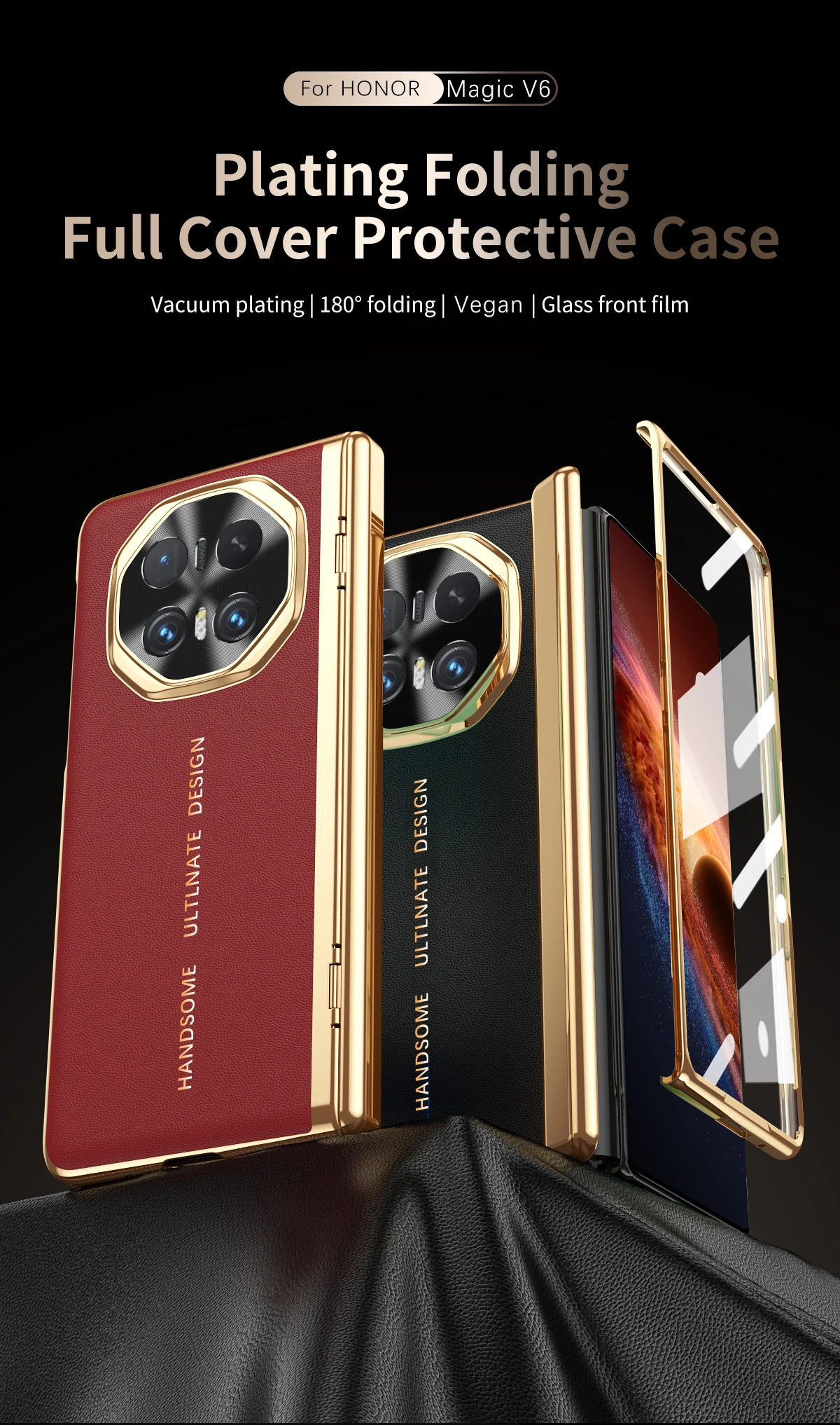 Case For Honor Magic V6 V5 V3 Vacuum Plating Built-in Front Glass Film Lens Hinge Protection Anti-fingerprint Anti-drop Cover