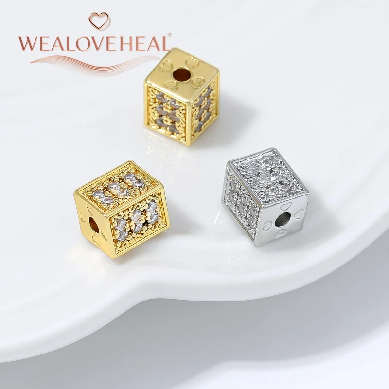 perlen, perlen für armband, perlen schmuckherstellung, 8mm Würfel-Abstandshalterperlen, 18K vergoldetes Messing, Mikro-Pavé-Zirkonia-Würfel-Trennperlen für DIY-Armbänder, Halsketten und Zubehör zur Schmuckherstellung – Detail 18
