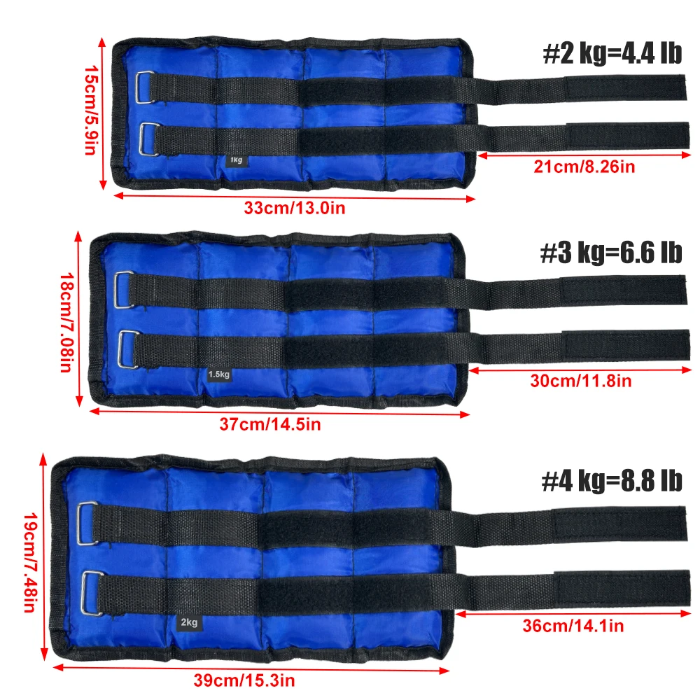 1 Paar Handgelenk-Knöchelgewichte, 2 kg/4,4 lbs, 3 kg/6,6 lbs, 4 kg/8,8 lbs Handgelenk-Bein-Arm-Gewichte, perfekt zum Tanzen, Laufen, Gehen, Training