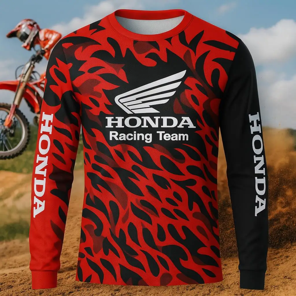 

Quick Drying Honda Motorcycle Jersey Long Sleeve T-Shirt Breathable Shirt Comfortable Gear For Dirt Bike Mountain Racing Riders