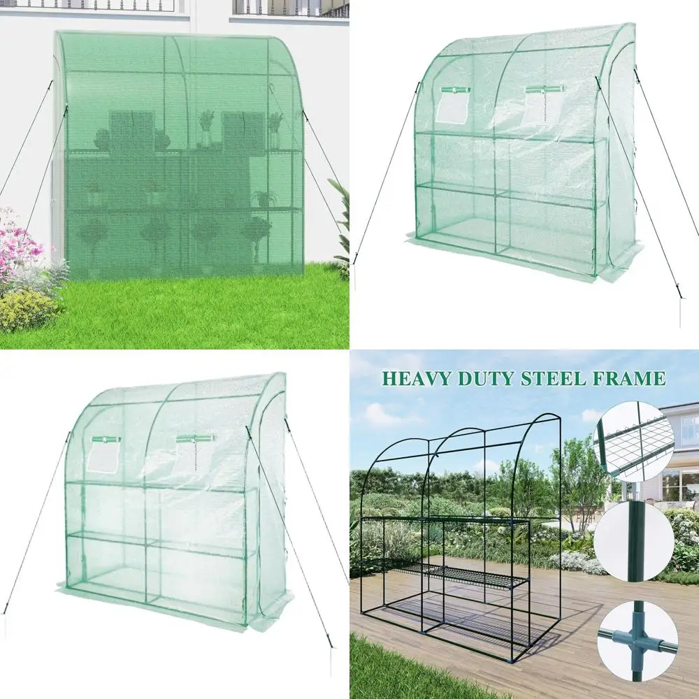 

7x3x7ft Lean-to Greenhouse with Shelves, Large Waterproof PE Cover for Backyard Gardening