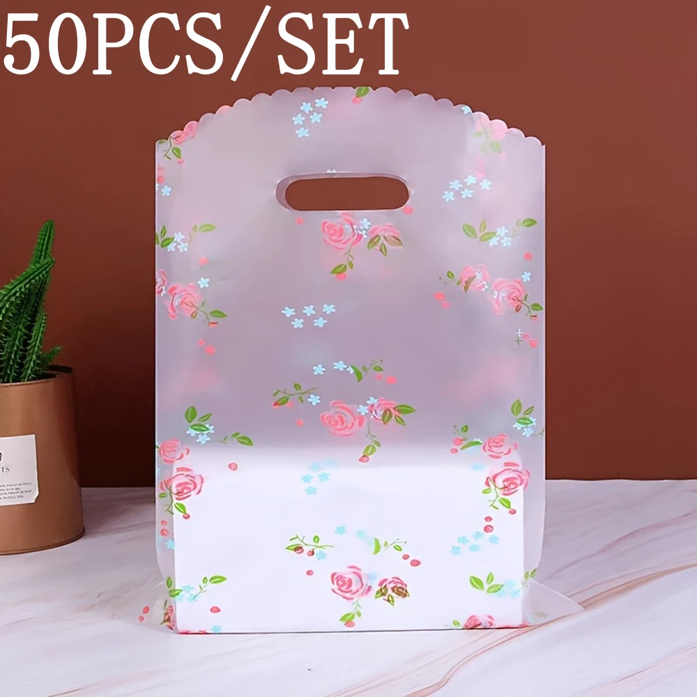 Bolsas de regalo con diseño de flores, bolsas de embalaje de Boutique, gracias a bolsas de mano, bolsas reutilizables para recuerdos de fiesta, bolsa de embalaje de dulces y galletas