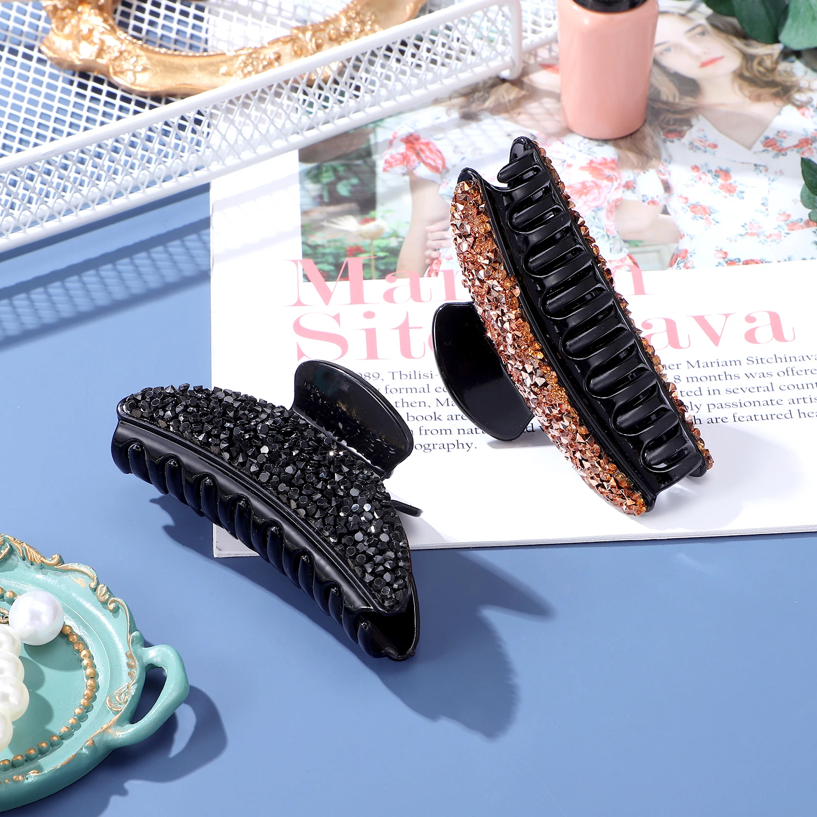 

Beaded Claw Clip Diamond Resin Hairpin Rhinestone Clips Women Girls Hair Accessories Styling Tools Durable Smooth