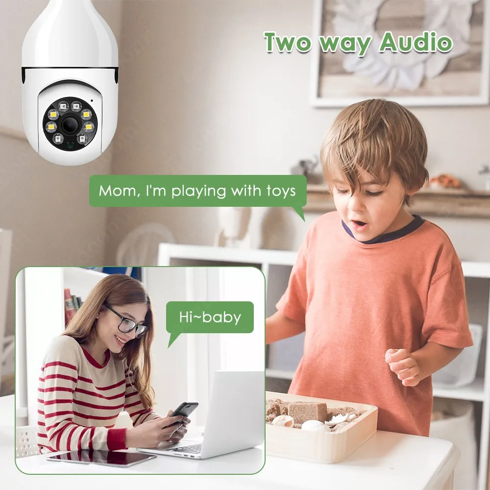 Wifi 2MP E27 Bulb Surveillance security protection CCTV Security Wireless Indoor Monitor Audio Night Vision Human Detection