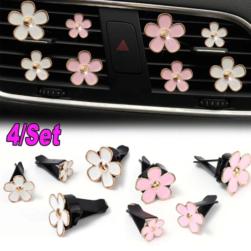 

4/Set Car Air Vents Flower-shaped Perfume Clip Air Conditioning Aromatherapy Clip Daisy Flower Alloy Material Decoration