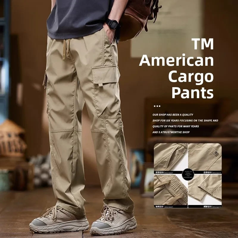 

Повседневные рабочие брюки в американском стиле, мужские свободные прямые брюки с несколькими карманами, уличная рабочая одежда цвета хаки, весна-осень, новое поступление