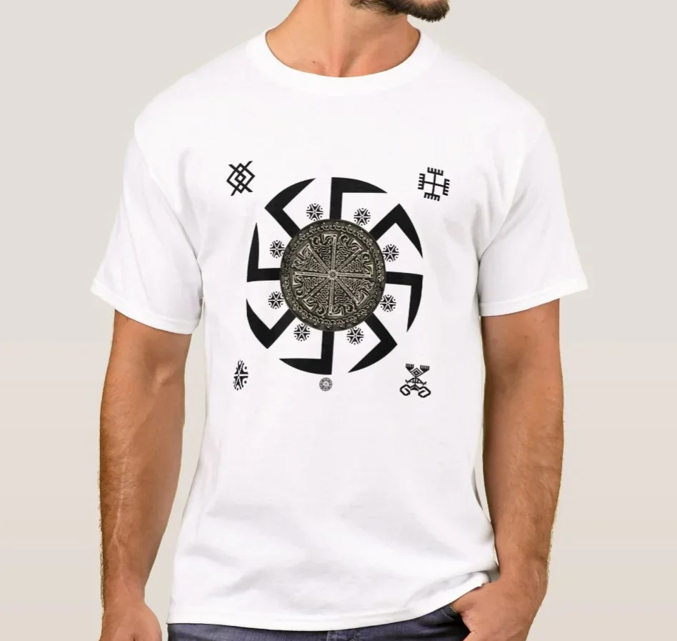 Summer Cotton Short Sleeve O-Neck Mens T Shirt New 2024 Strength Dignity Sun and Fire Slavic Sun Wheel Symbol T-Shirt.