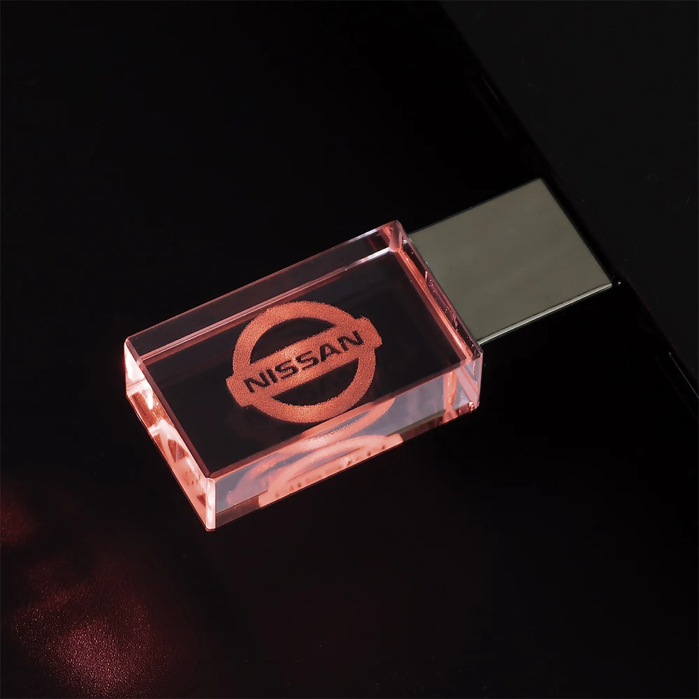 Luz led moda cristal usb flash drive 64gb presente do carro memória vara logotipo personalizado gratuito pen drive armazenamento externo u disco 32gb