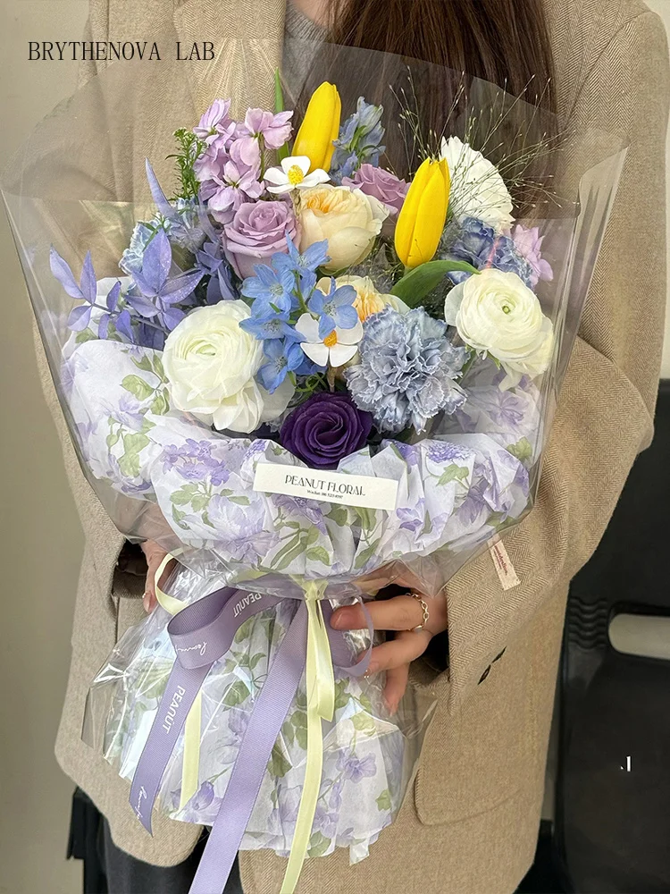 Valentine's Day Full of Floral Prints Flower Wrapping Paper, Cotton Milk Non-woven Fabric Paper for Bouquets, Inner Lining