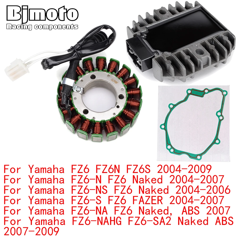 

FZ6 2009 Engine Stator Coil+Voltage Regulator rectifier For Yamaha FZ6 FZ6N FZ6S 2004-2008 With Gasket