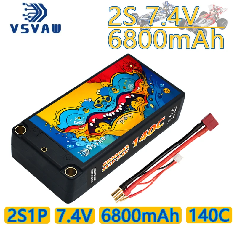 VSVAW Lipo 2S 7.4V Battery 6800mAh 140C Hard Case With XT60 Plug For RC Car Boat Truck Tank Vehicle Truggy Buggy Xpand Rally