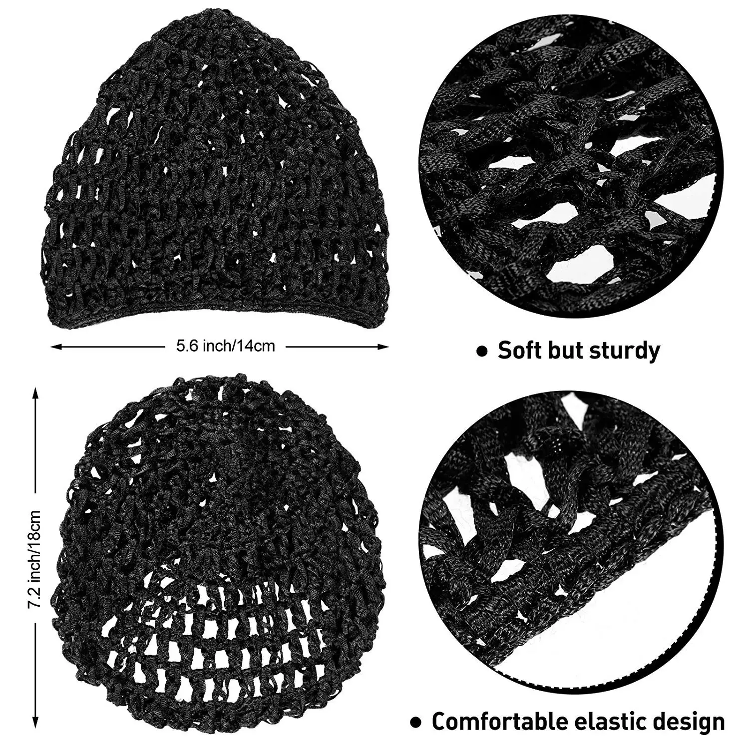 Malla de ganchillo para el pelo para mujer, gorro de redecilla de punto de rayón grueso, corto, cubierta de Snoods, adorno, gorro de malla para el pelo para dormir, 4 unidades por lote