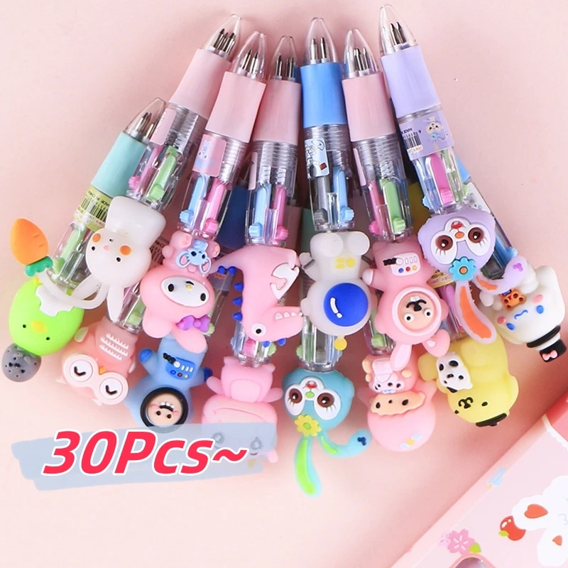 30Pcs/Lot Cute Cartoon Mini 4 Color Ballpoint Pen Kawaii Unicorn Dinosaur Multicolor Pens Kids School Stationery Office Supplies