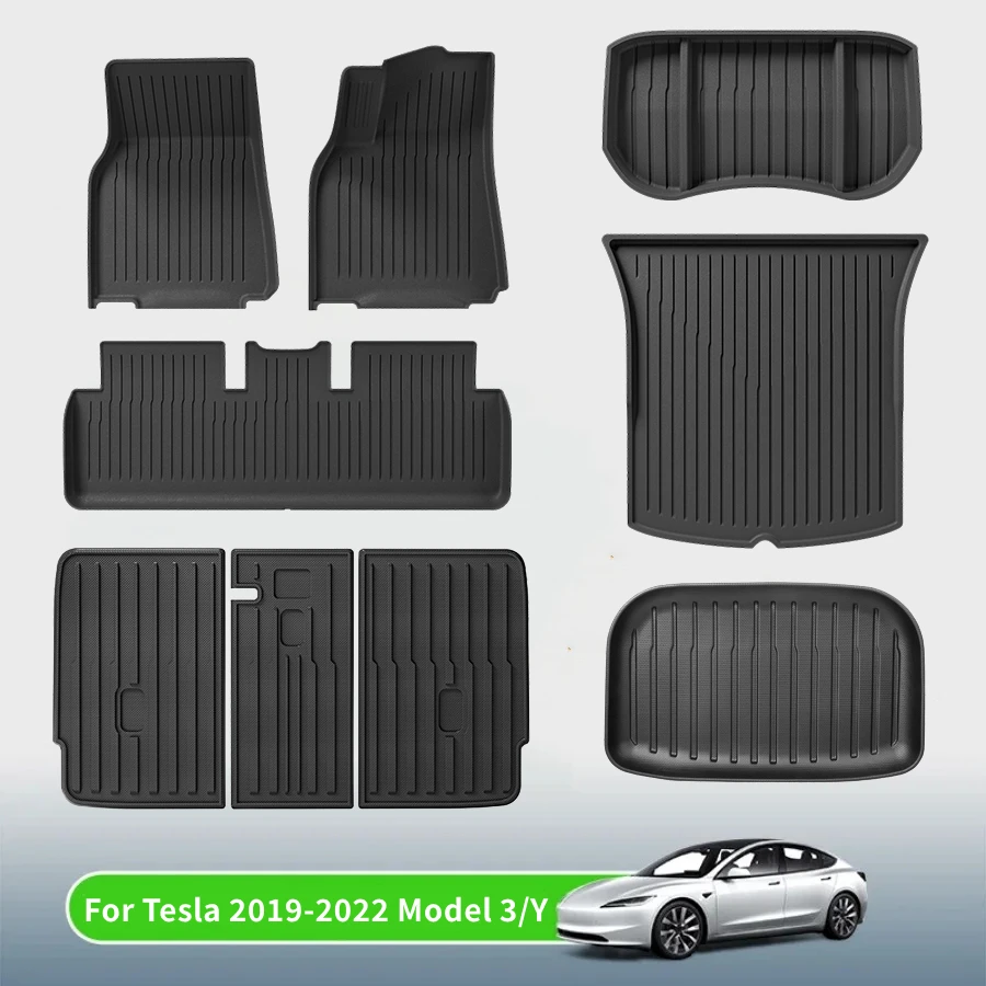 

For Tesla Model 3 Y Front Rear Trunk Mat TPE Full Coverage Floor Mats Seat Backrest Pads Cargo Liner Waterproof Anti Dirty Cover